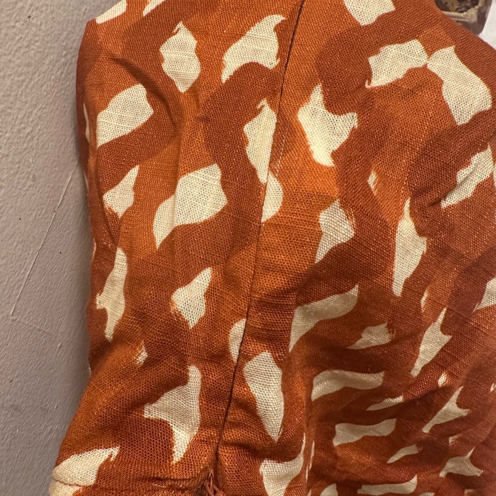 Zara Relaxed Crop Blouse in Brown and Orange with Notched Collar - Picture 6 of 14